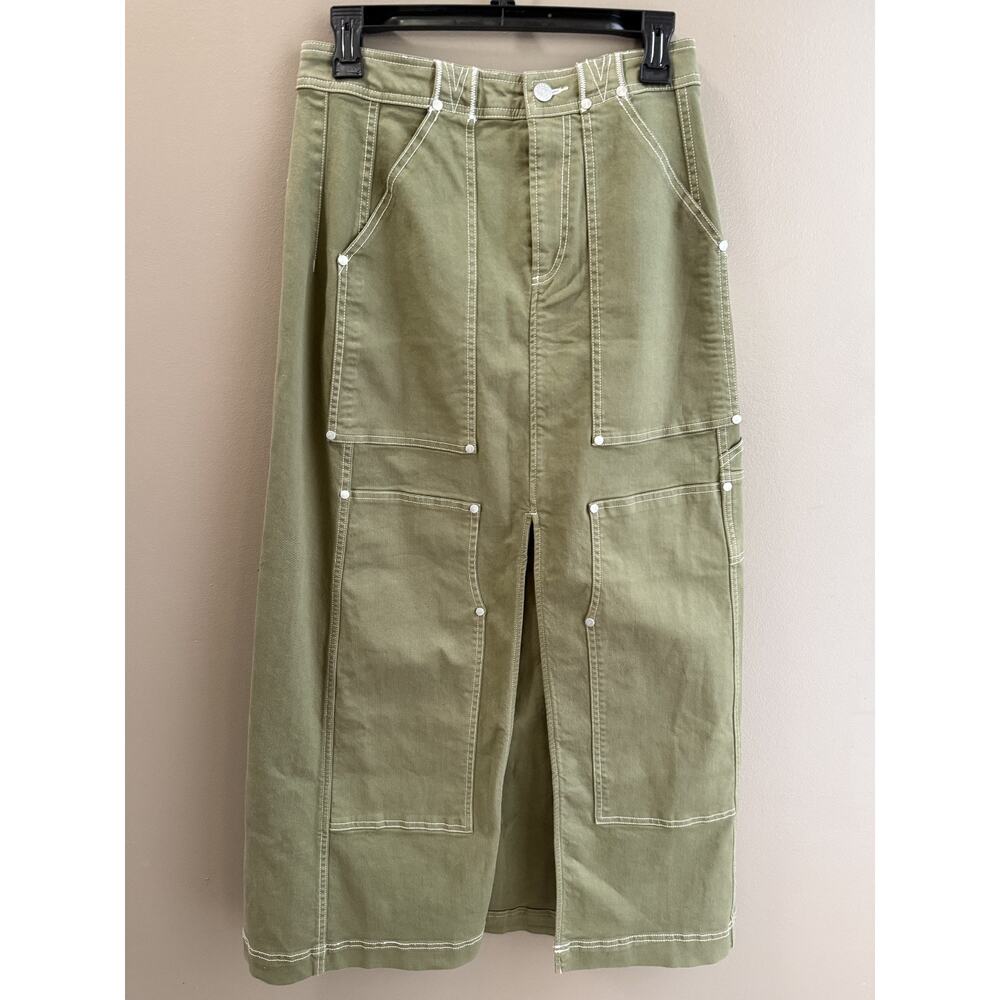 Pilcro Anthropologie Carpenter Maxi Skirt Army Green Sz 4 Utility Cargo